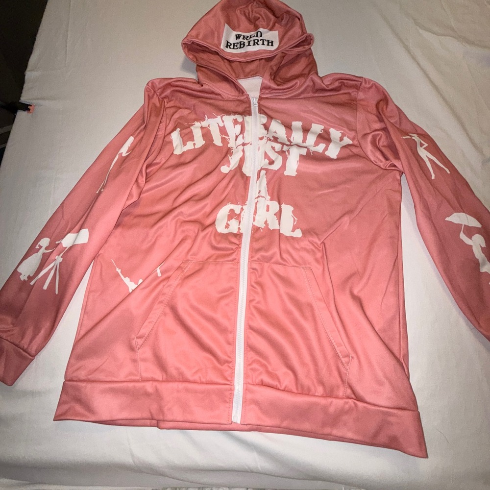 Wrld Rebirth Zip Hoodie Women XXXL Pink Literally Just A Girl Graphic Excellent